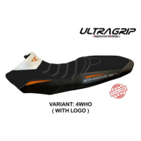 HOUSSE DE SELLE COMPATIBLE KTM 1290 SUPER ADVENTURE R (17-20) MODÈLE VESSY SPECI - Logo : AVEC LOGO, Type : ULTRAGRIP, Couleur : BLANC-ORANGE