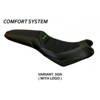 HOUSSE DE SELLE COMPATIBLE KAWASAKI VERSYS 650 (07-22) MODÈLE ELBA TOTAL BLACK - Couleur : VERT, Type : CONFORT, Logo : AVEC LOGO