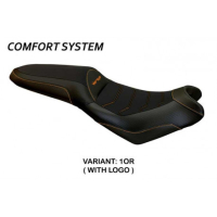 HOUSSE DE SELLE COMPATIBLE  KAWASAKI VERSYS 650 (07-22) MODÈLE ELBA TOTAL BLACK - Logo : AVEC LOGO, Couleur : BLANC, Type : CONFORT