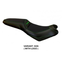 HOUSSE DE SELLE COMPATIBLE  KAWASAKI VERSYS 650 (07-22) MODÈLE ELBA TOTAL BLACK - Couleur : BLANC, Type : CONFORT, Logo : AVEC LOGO