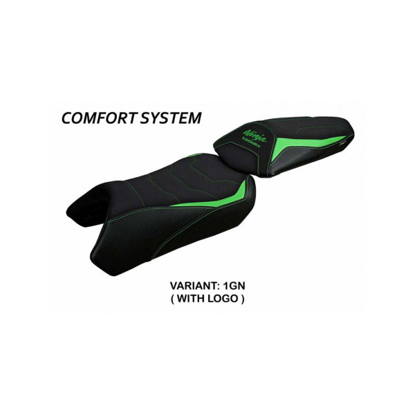 HOUSSE DE SELLE COMPATIBLE KAWASAKI NINJA 1000 SX (20-22) MODÈLE ARUSHA - Couleur : VERT, Type : STANDARD, Logo : AVEC LOGO