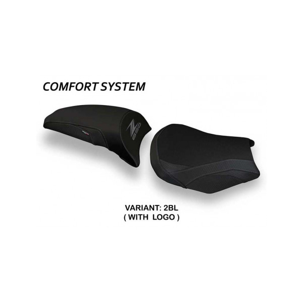 HOUSSE DE SELLE COMPATIBLE KAWASAKI Z 650 (17-22) MODÈLE VERGATO 1 - Logo : AVEC LOGO, Couleur : NOIR, Type : CONFORT