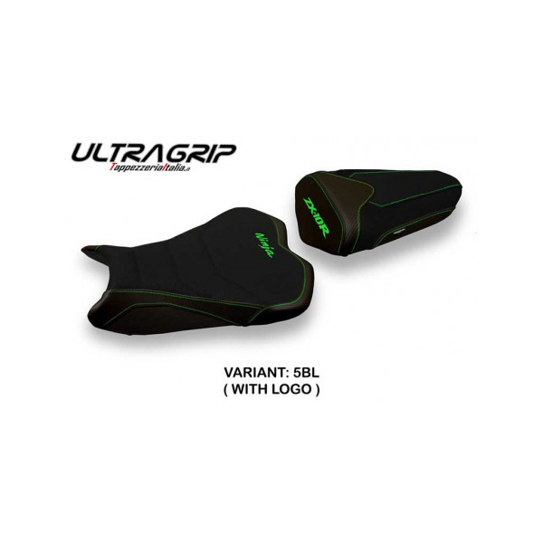 HOUSSE DE SELLE COMPATIBLE KAWASAKI NINJA ZX 10 R (08-10) MODÈLE QUITO 2 - Couleur : NOIR, Logo : AVEC LOGO, Type : ULTRAGRIP