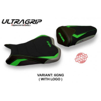 HOUSSE DE SELLE COMPATIBLE KAWASAKI NINJA ZX 10 R (08-10) MODÈLE QUITO SPECIAL C - Logo : AVEC LOGO, Couleur : VERT GRIS, Type : ULTRAGRIP 