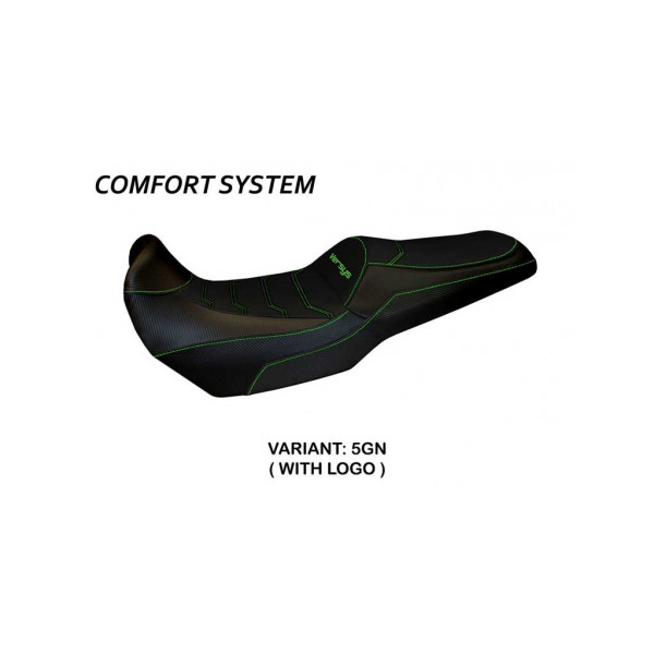 HOUSSE DE SELLE COMPATIBLE  KAWASAKI VERSYS 1000 (19-22) MODÈLE MALAY TOTAL BLAC - Couleur : VERT, Type : CONFORT, Logo : AVEC LOGO