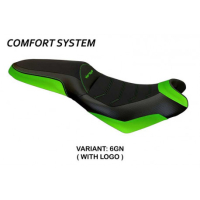 HOUSSE DE SELLE COMPATIBLE  KAWASAKI VERSYS 650 (07-22) MODÈLE ELBA 2 - Logo : AVEC LOGO, Couleur : VERT, Type : CONFORT 