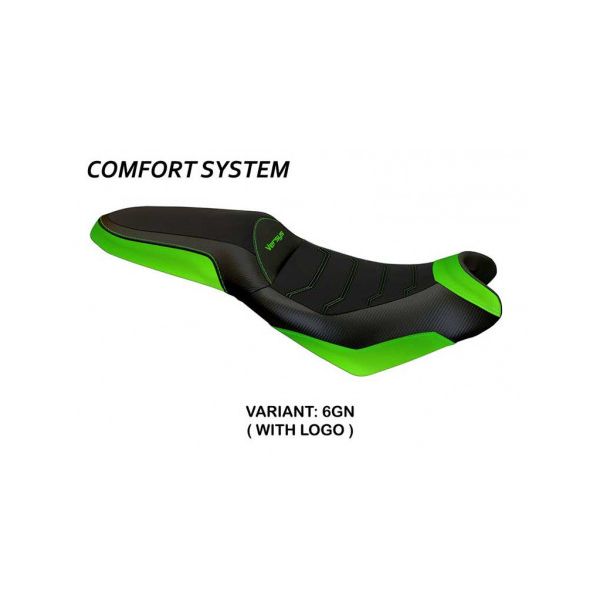 HOUSSE DE SELLE COMPATIBLE  KAWASAKI VERSYS 650 (07-22) MODÈLE ELBA 2 - Couleur : VERT, Type : STANDARD, Logo : AVEC LOGO
