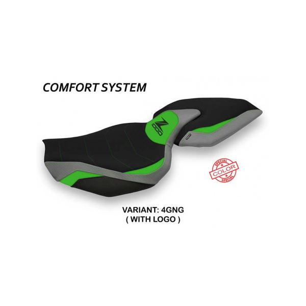 HOUSSE DE SELLE COMPATIBLE  KAWASAKI Z 1000 (14-20) MODÈLE ELLOS SPECIAL COLOR - Logo : AVEC LOGO, Couleur : VERT GRIS, Type : CONFORT