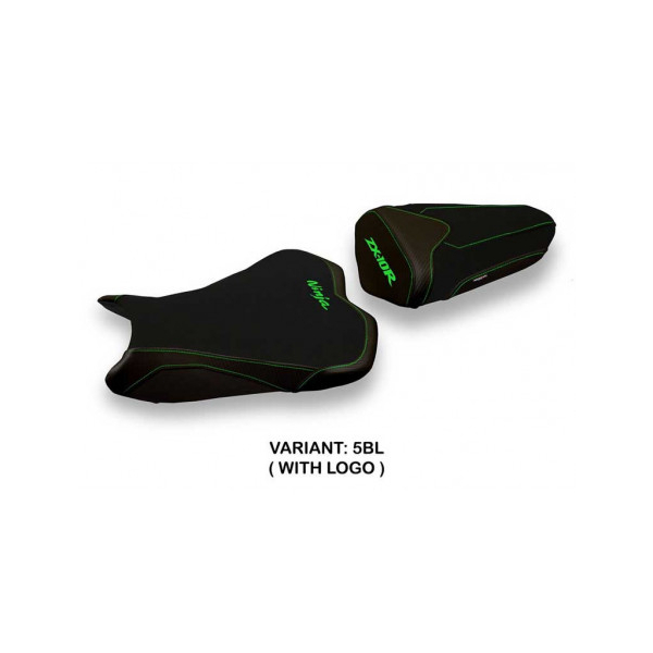 HOUSSE DE SELLE COMPATIBLE KAWASAKI NINJA ZX 10 R (08-10) MODÈLE RIGA 2 - Logo : AVEC LOGO, Couleur : VERT, Type : STANDARD