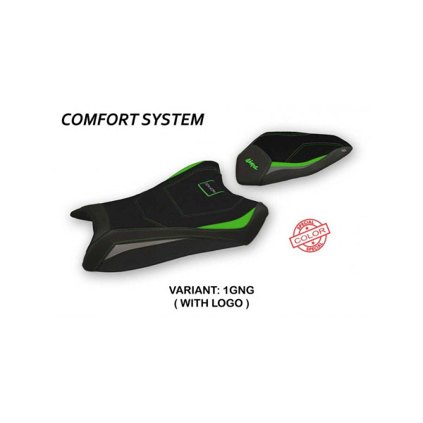 HOUSSE DE SELLE COMPATIBLE  KAWASAKI NINJA ZX 10 R (16-20) MODÈLE HERVAS SPECIAL - Type : CONFORT, Logo : AVEC LOGO, Couleur : VERT GRIS
