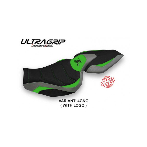 HOUSSE DE SELLE COMPATIBLE  KAWASAKI Z 1000 (14-20) MODÈLE HEDEMORA SPECIAL COLO - Logo : AVEC LOGO, Couleur : VERT GRIS, Type : ULTRAGRIP