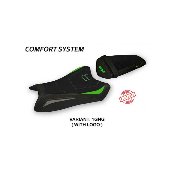HOUSSE DE SELLE COMPATIBLE  KAWASAKI NINJA ZX 10 R (11-15) MODÈLE CA MAU SPECIAL - Type : CONFORT, Logo : AVEC LOGO, Couleur : VERT GRIS
