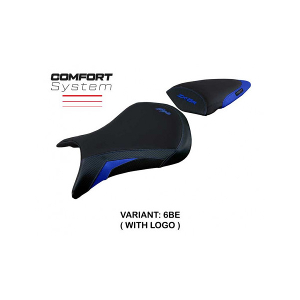 HOUSSE DE SELLE COMPATIBLE  KAWASAKI NINJA ZX 6 R (07-08) MODÈLE ANDUJAR - Logo : AVEC LOGO, Couleur : BLEU, Type : CONFORT