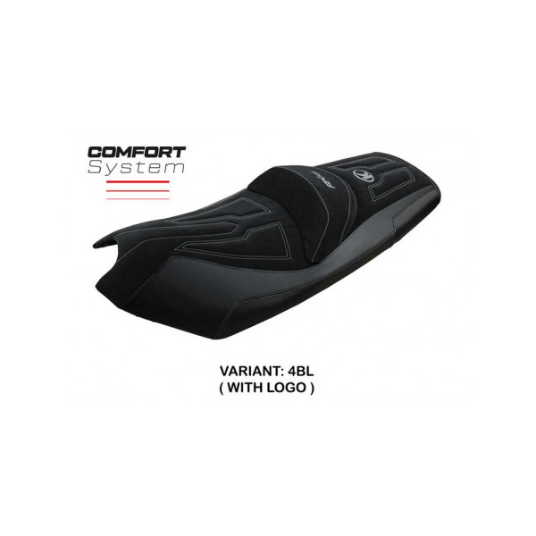 HOUSSE DE SELLE COMPATIBLE KYMCO AK 550 (17-22) MODÈLE RAJKA - Logo : AVEC LOGO, Couleur : NOIR, Type : CONFORT
