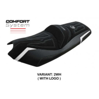 HOUSSE DE SELLE COMPATIBLE KYMCO AK 550 (17-22) MODÈLE RAJKA - Logo : AVEC LOGO, Couleur : GRIS ARGENT, Type : CONFORT