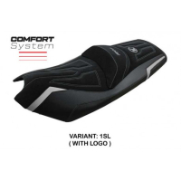 HOUSSE DE SELLE COMPATIBLE KYMCO AK 550 (17-22) MODÈLE RAJKA - Type : CONFORT, Logo : AVEC LOGO, Couleur : ARGENT