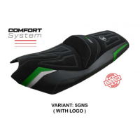 HOUSSE DE SELLE COMPATIBLE KYMCO AK 550 (17-22) MODÈLE RAJKA - Logo : AVEC LOGO, Couleur : VERT ARGENT, Type : CONFORT