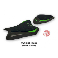 HOUSSE DE SELLE COMPATIBLE KAWASAKI NINJA ZX 6 R (19-20) MODÈLE TOMAR SPECIAL C - Logo : AVEC LOGO, Type : ULTRAGRIP, Couleur : VERT GRIS