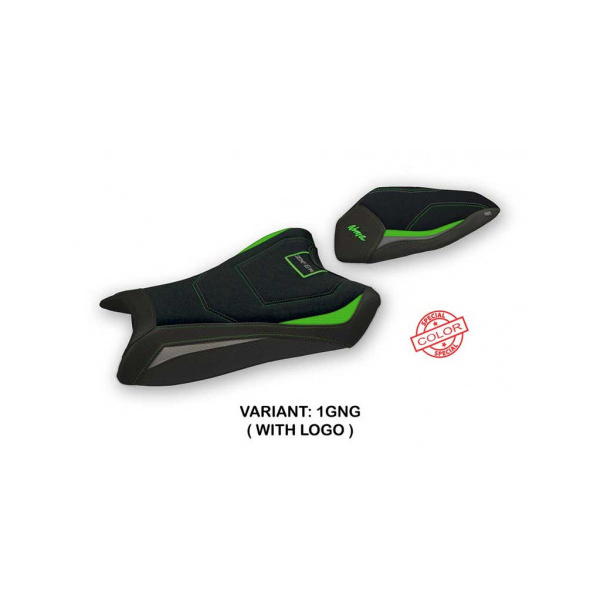 HOUSSE DE SELLE COMPATIBLE  KAWASAKI NINJA ZX 6 R (19-20) MODÈLE TOMAR SPECIAL C - Logo : AVEC LOGO, Type : ULTRAGRIP, Couleur : GRIS VERT
