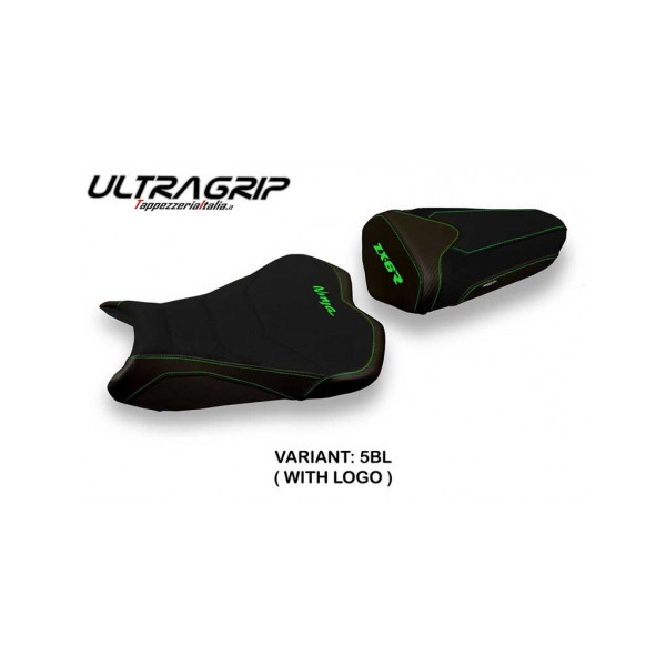 HOUSSE DE SELLE COMPATIBLE KAWASAKI NINJA ZX 6 R (09-12) MODÈLE CRACOW 2 - Logo : AVEC LOGO, Couleur : NOIR, Type : ULTRAGRIP