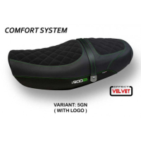 HOUSSE DE SELLE COMPATIBLE  KAWASAKI Z 900 RS (18-22) MODÈLE NATAL TOTAL BLACK V - Logo : AVEC LOGO, Couleur : VERT, Type : CONFORT