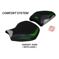 HOUSSE DE SELLE COMPATIBLE  KAWASAKI NINJA H2 1000 SX (18-22) MODÈLE MONIZ - Logo : AVEC LOGO, Couleur : VERT ARGENT, Type : CONFORT