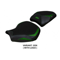 HOUSSE DE SELLE COMPATIBLE  KAWASAKI NINJA H2 1000 SX (18-22) MODÈLE MONIZ - Type : CONFORT, Logo : AVEC LOGO, Couleur : VERT ARGENT
