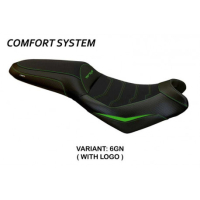 HOUSSE DE SELLE COMPATIBLE  KAWASAKI VERSYS 650 (07-22) MODÈLE NASIR - Logo : AVEC LOGO, Couleur : VERT, Type : CONFORT 