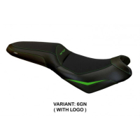 HOUSSE DE SELLE COMPATIBLE  KAWASAKI VERSYS 650 (07-22) MODÈLE NASIR - Logo : AVEC LOGO, Couleur : VERT, Type : STANDARD