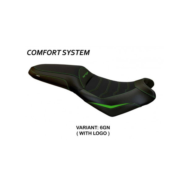 HOUSSE DE SELLE COMPATIBLE  KAWASAKI VERSYS 650 (07-22) MODÈLE NASIR - Logo : AVEC LOGO, Couleur : GRIS GRIS, Type : CONFORT