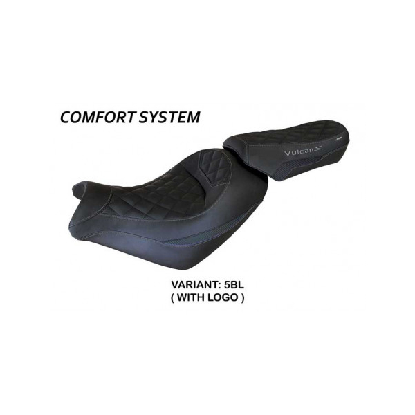 HOUSSE DE SELLE COMPATIBLE KAWASAKI VULCAN (14-22) MODÈLE TAIPEI - Logo : AVEC LOGO, Couleur : BLANC, Type : CONFORT