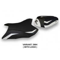 HOUSSE DE SELLE COMPATIBLE  KAWASAKI Z 800 (13-16) MODÈLE MUMBAI 1 - Logo : AVEC LOGO, Couleur : BLANC, Type : STANDARD