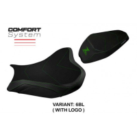 HOUSSE DE SELLE COMPATIBLE  KAWASAKI Z 900 (17-22) MODÈLE SHARA - Type : CONFORT, Logo : AVEC LOGO, Couleur : BLANC ROUGE 