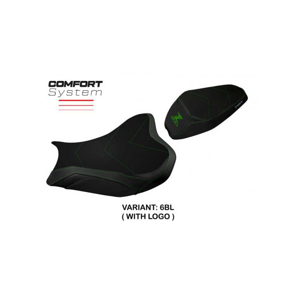 HOUSSE DE SELLE COMPATIBLE  KAWASAKI Z 900 (17-22) MODÈLE SHARA - Logo : AVEC LOGO, Couleur : VERT, Type : CONFORT