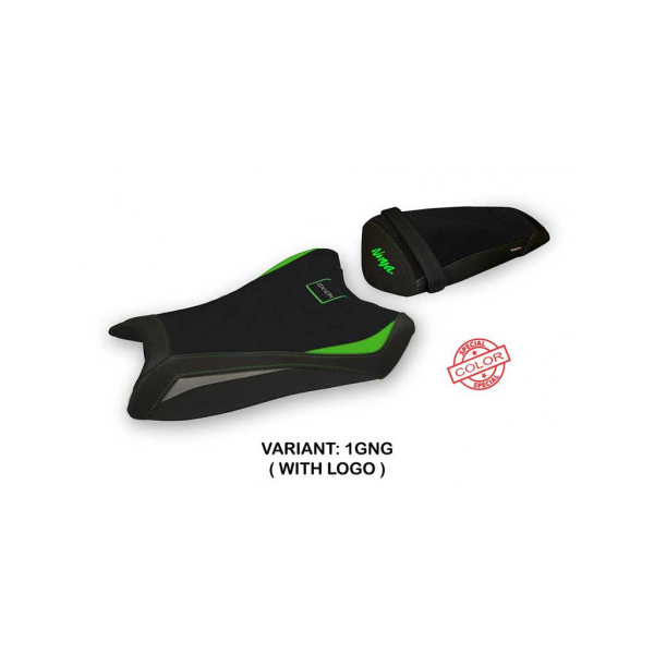 HOUSSE DE SELLE COMPATIBLE  KAWASAKI NINJA ZX 10 R (11-15) MODÈLE INDORE SPECIAL - Type : STANDARD, Logo : AVEC LOGO, Couleur : VERT GRIS