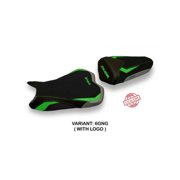 HOUSSE DE SELLE COMPATIBLE KAWASAKI NINJA ZX 6 R (09-12) MODÈLE SANDY SPECIAL CO - Logo : AVEC LOGO, Couleur : VERT GRIS, Type : STANDARD