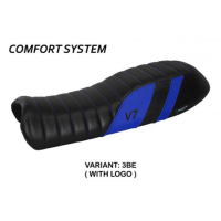 HOUSSE DE SELLE COMPATIBLE MOTO GUZZI V7 MODÈLE DAVIS - Logo : AVEC LOGO, Couleur : BLEU, Type : STANDARD 