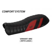 HOUSSE DE SELLE COMPATIBLE MOTO GUZZI V7 MODÈLE DAVIS - Logo : AVEC LOGO, Couleur : BLANC, Type : CONFORT