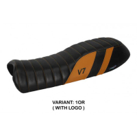 HOUSSE DE SELLE COMPATIBLE MOTO GUZZI V7 MODÈLE DAVIS - Logo : AVEC LOGO, Couleur : BLANC, Type : CONFORT