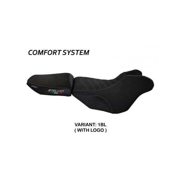 HOUSSE DE SELLE COMPATIBLE MOTO GUZZI STELVIO 1200 (08-16) MODÈLE IVES - Couleur : NOIR, Type : CONFORT, Logo : AVEC LOGO