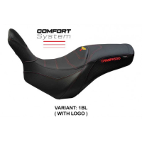 HOUSSE DE SELLE COMPATIBLE MOTO MORINI GRANPASSO (08-20) MODÈLE MOSS - Logo : AVEC LOGO, Couleur : NOIR, Type : CONFORT 