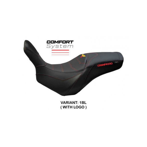 HOUSSE DE SELLE COMPATIBLE MOTO MORINI GRANPASSO (08-20) MODÈLE MOSS - Logo : AVEC LOGO, Couleur : NOIR, Type : CONFORT