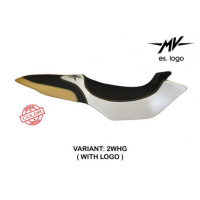 HOUSSE DE SELLE COMPATIBLE  MV AGUSTA BRUTALE 675/800 (12-15) MODÈLE BIELLA SPEC - Logo : AVEC LOGO, Couleur : BLANC OR, Type : STANDARD