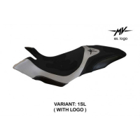 HOUSSE DE SELLE COMPATIBLE MV AGUSTA DRAGSTER 800 (14-18) MODÈLE AOSTA 1 - Logo : AVEC LOGO, Couleur : ARGENT, Type : STANDARD