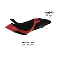 HOUSSE DE SELLE COMPATIBLE MV AGUSTA DRAGSTER 800 (14-18) MODÈLE AOSTA 1 - Logo : AVEC LOGO, Couleur : BLANC, Type : STANDARD