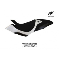 HOUSSE DE SELLE COMPATIBLE MV AGUSTA DRAGSTER 800 (14-18) MODÈLE AOSTA 1 - Logo : AVEC LOGO, Couleur : BLANC, Type : STANDARD