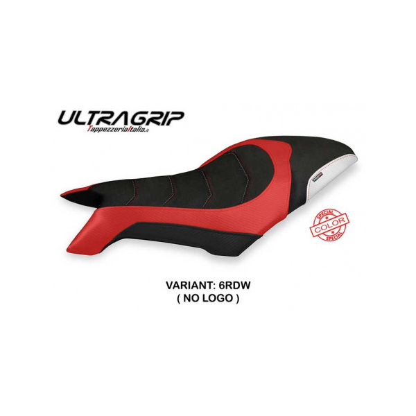 HOUSSE DE SELLE COMPATIBLE MV AGUSTA DRAGSTER 800 (19-22) MODÈLE SVALIAVA SPECIA - Logo : AVEC LOGO, Couleur : ARGENT ROUGE, Type : ULTRAGRIP