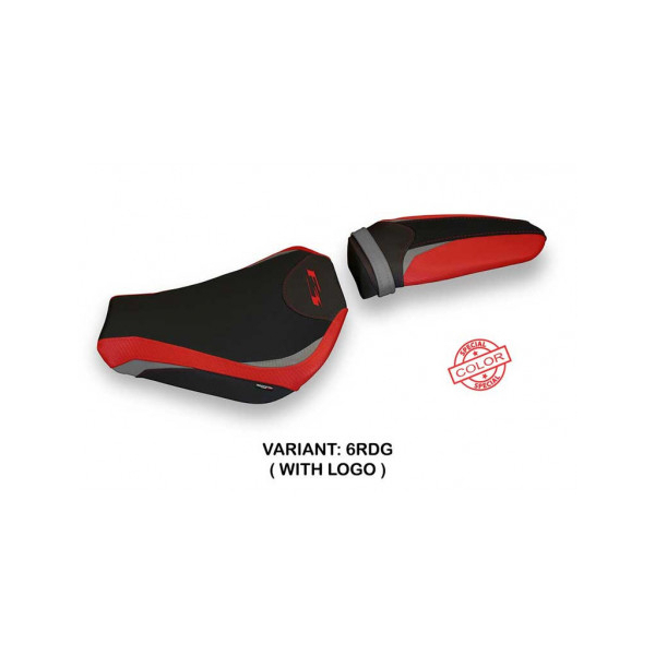 HOUSSE DE SELLE COMPATIBLE  MV AGUSTA F3 (12-22) MODÈLE TIRANA SPECIAL COLOR - Type : STANDARD, Logo : AVEC LOGO, Couleur : BLANC ROUGE