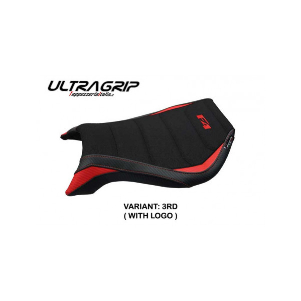HOUSSE DE SELLE COMPATIBLE  MV AGUSTA F4 (99-09) - MODÈLE YUZA - Logo : AVEC LOGO, Couleur : ROUGE, Type : ULTRAGRIP