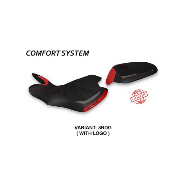 HOUSSE DE SELLE COMPATIBLE  MV AGUSTA TURISMO VELOCE (21-22) MODÈLE LINDT SPECIA - Logo : AVEC LOGO, Couleur : BLANC ROUGE, Type : CONFORT